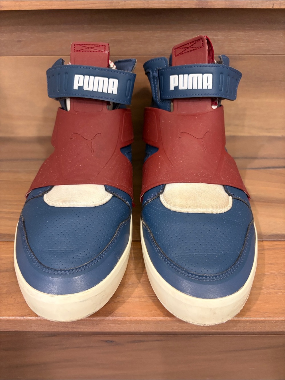 Puma Navy, Burgundy & Cream High-Top Sneakers with Strap
